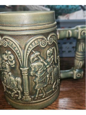 Vtg 70's Gerz West Germany knights armor medieval ceramic beer stein green #1125